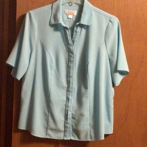 Light Blue Short Sleeve Button Down Top with Hidden Buttons